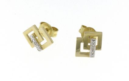 Kaksiväriset keltakulta-valkokulta timanttikorvakorut tappikiinnityksellä "Yhteenliitetyt"