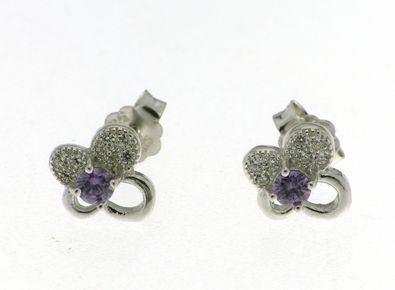 Hopeiset perhosnappikorvakorut violetilla kivellä PPEN1639A