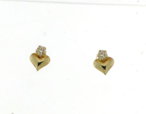 Kultaiset pienet sydänkorvakorut kirkkaalla 2 mm kivellä HKT1036