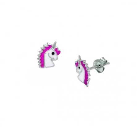 Unicorn - yksisarvinen pinkkivalkea hopeakorvakorut SFB1P